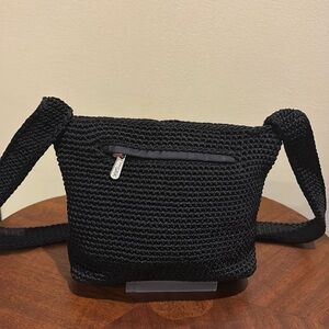 The SAK  shoulder bag  Small  crochet Black   nylon lining  exterior pocket NWOT